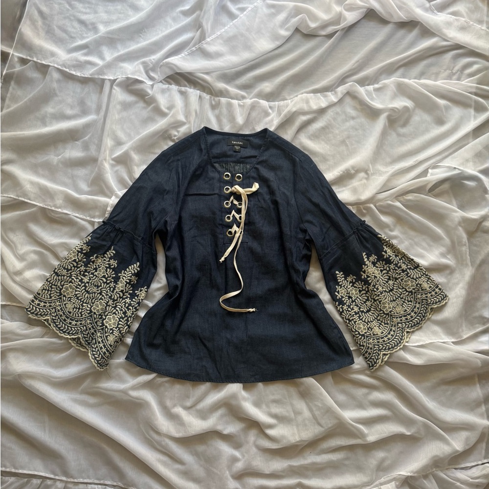 Karen Kane Lace-Up Bell Sleeve Blouse